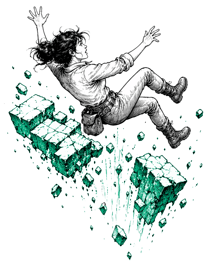 woman falling from loose foundations