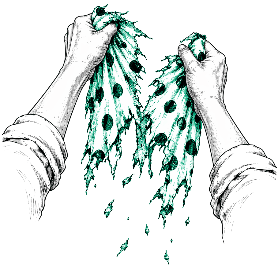 hands ripping up dress